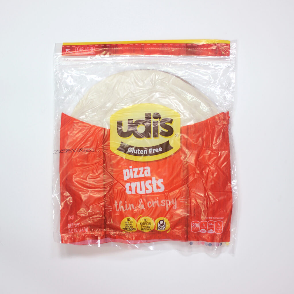 Package of gluten free pizza crust