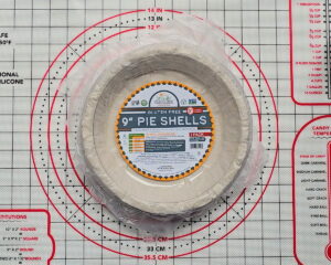 Overhead view of Wholly Gluten-Free pie crust on a silicone pastry mat