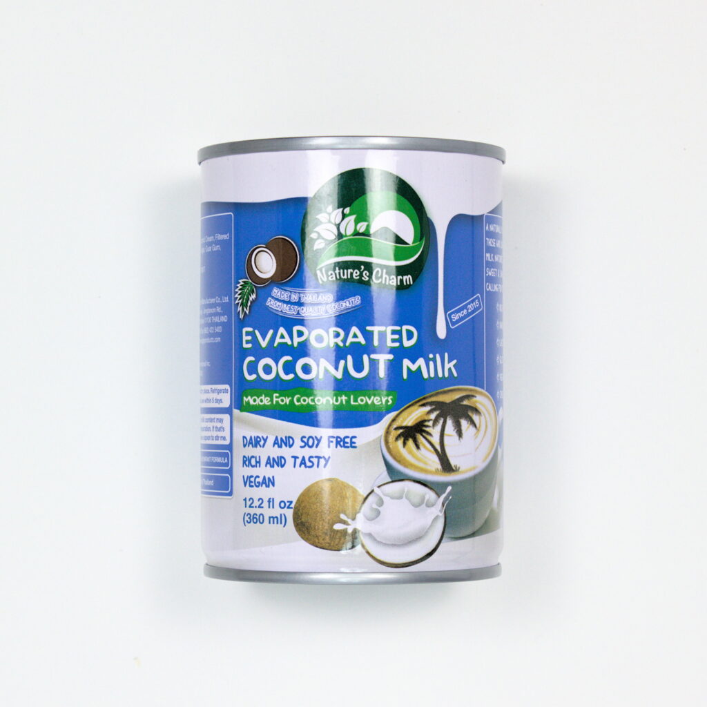Front of a Nature's Charm Evaporated Coconut Milk can