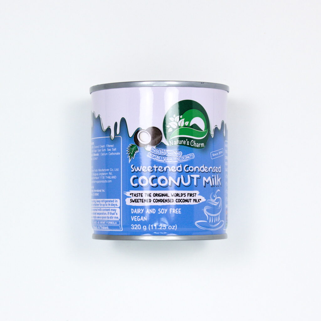 Front view of a Nature's Charm Sweetened Condensed Coconut Milk can