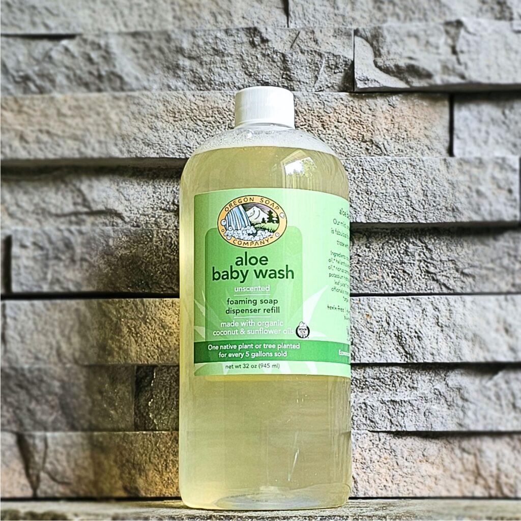 Oregon Soap Company Aloe Baby Wash on a stone shelf